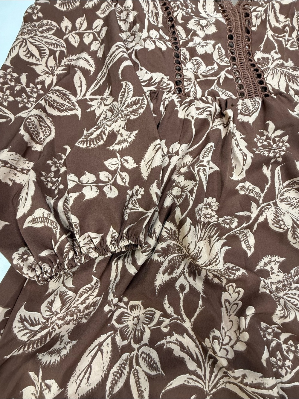 Boho Brown Floral Tiered Maxi Dress with Cream Print - Picture 7 of 14